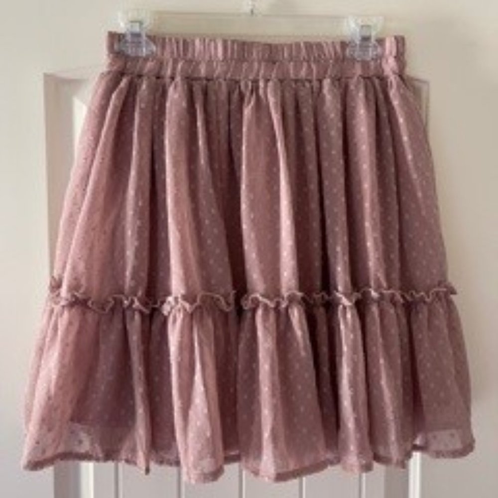 Simplee Pink/Dusty Rose Swiss Dot Mini Skirt - Medium